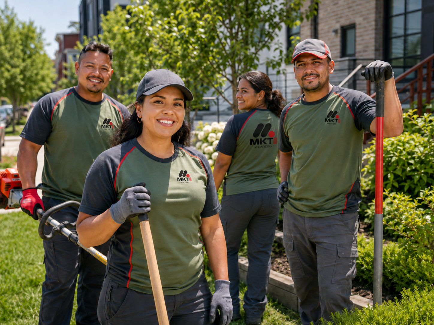 Equipo de Landscaping con camisetas personalizadas